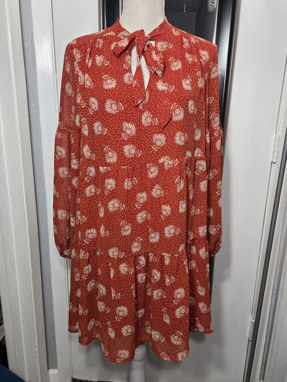 Luxology Long Sleeve Boho Style Tiered Mini Dress Dandelion Sz Small